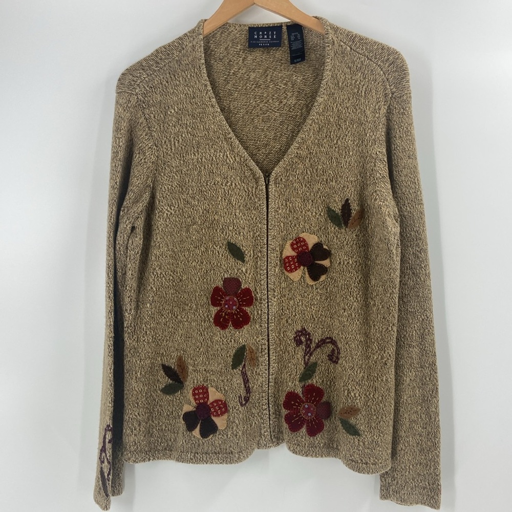 Crazy Horse Liz Clairborne silk blend cardigan cottage core embroidered sweater